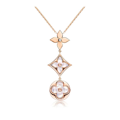 ¡®Lume Jewelry¡¯COLOR BLOSSOM LARIAT NECKLACE PINK GOLD WHITE MOTHER PEARL AND DIAMOND