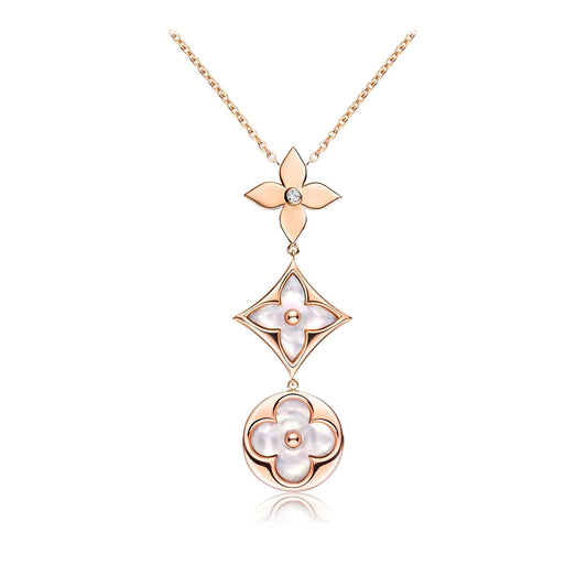 ¡®Lume Jewelry¡¯COLOR BLOSSOM LARIAT NECKLACE PINK GOLD WHITE MOTHER PEARL AND DIAMOND