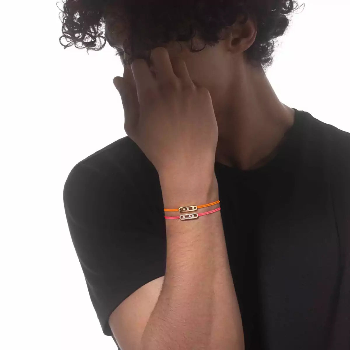[Lume Jewelry]Care(Medium-3.5mm) pink cord pavé bracelet