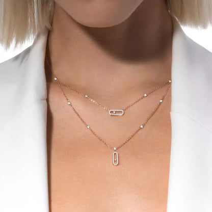 [Lume Jewelry]2 Rows Rose Gold Diamond Pave_ Necklace Move Uno