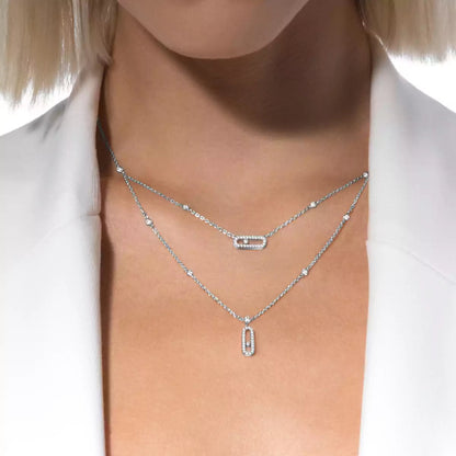 [Lume Jewelry]2 Rows Rose Gold Diamond Pave_ Necklace Move Uno