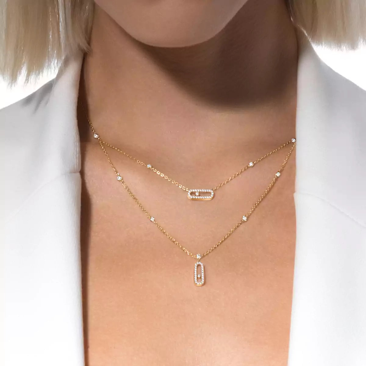 [Lume Jewelry]2 Rows Rose Gold Diamond Pave_ Necklace Move Uno