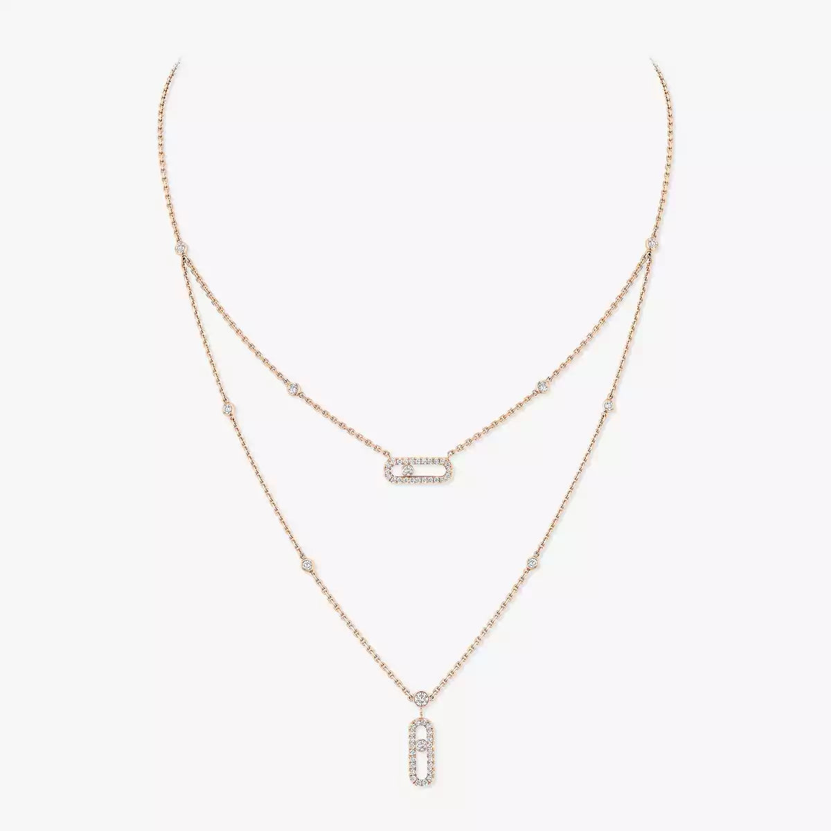 [Lume Jewelry]2 Rows Rose Gold Diamond Pave_ Necklace Move Uno