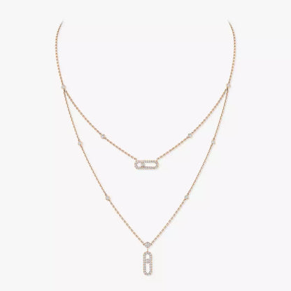 [Lume Jewelry]2 Rows Rose Gold Diamond Pave_ Necklace Move Uno