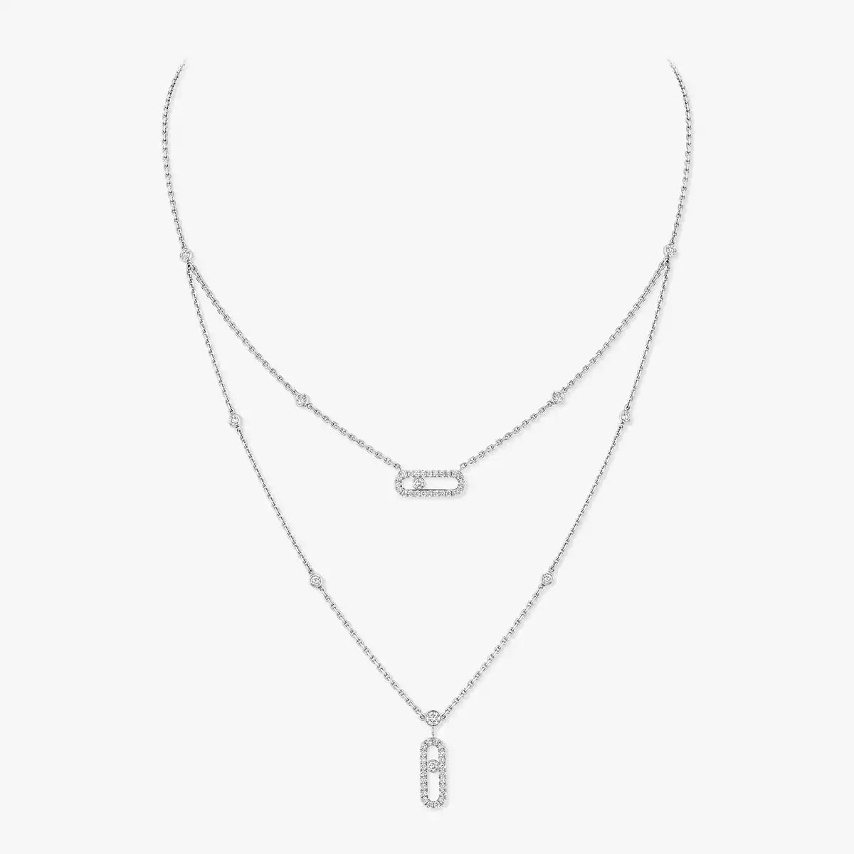 [Lume Jewelry]2 Rows Rose Gold Diamond Pave_ Necklace Move Uno