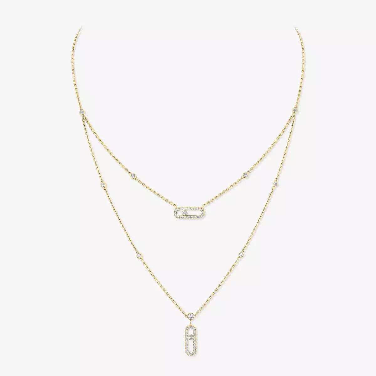 [Lume Jewelry]2 Rows Rose Gold Diamond Pave_ Necklace Move Uno