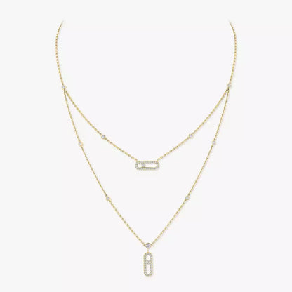 [Lume Jewelry]2 Rows Rose Gold Diamond Pave_ Necklace Move Uno