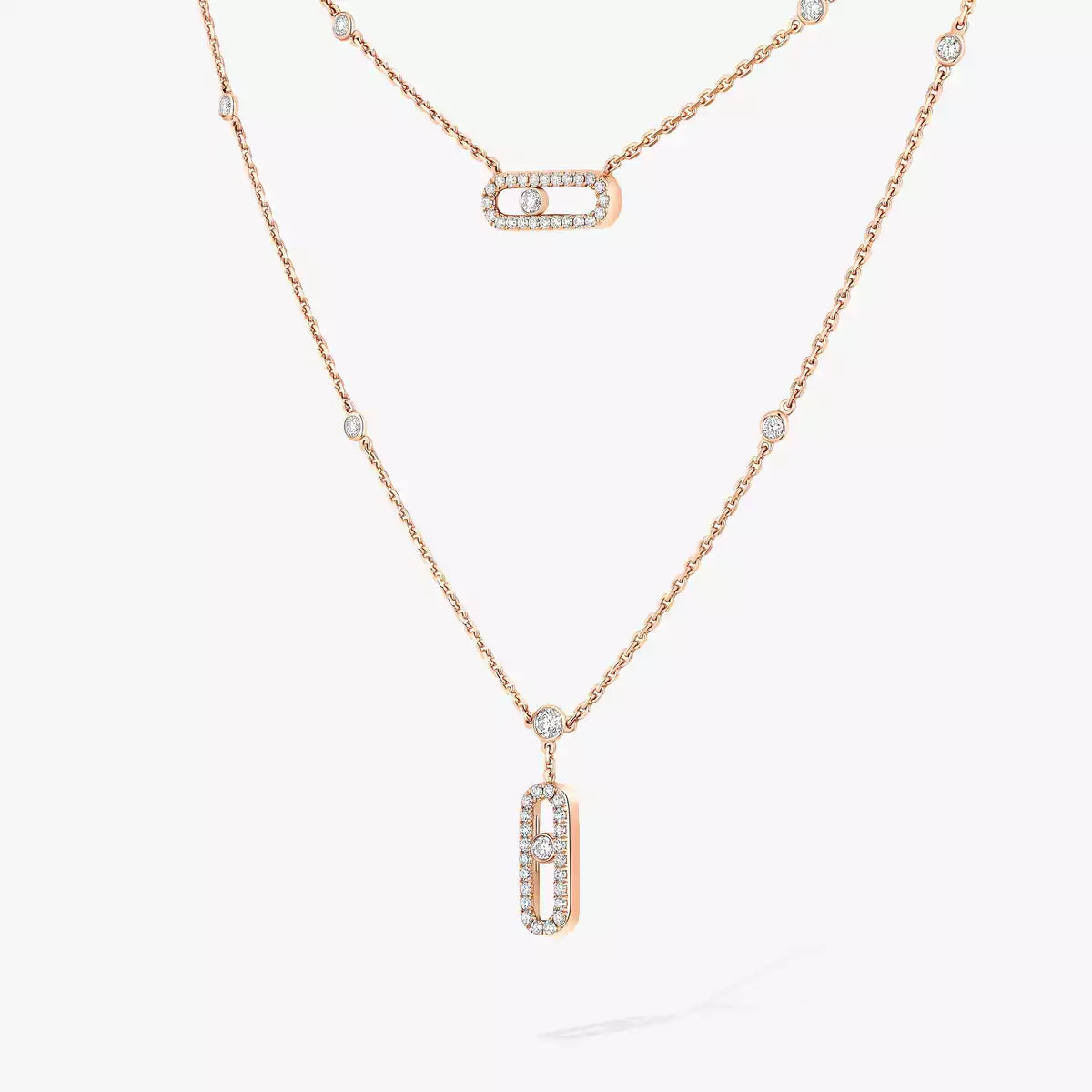 [Lume Jewelry]2 Rows Rose Gold Diamond Pave_ Necklace Move Uno