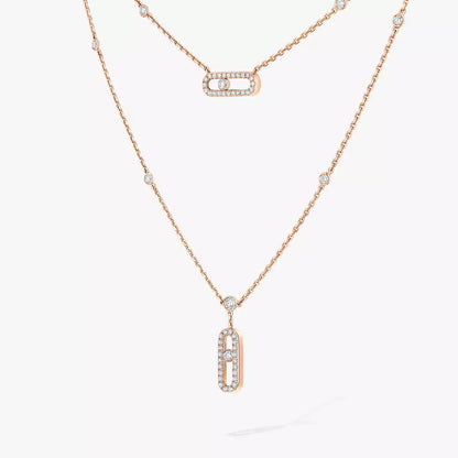 [Lume Jewelry]2 Rows Rose Gold Diamond Pave_ Necklace Move Uno