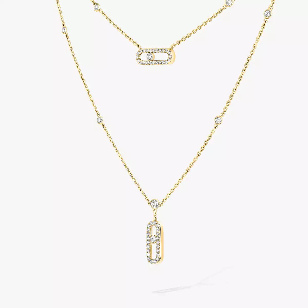 [Lume Jewelry]2 Rows Rose Gold Diamond Pave_ Necklace Move Uno