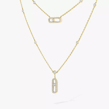 [Lume Jewelry]2 Rows Rose Gold Diamond Pave_ Necklace Move Uno