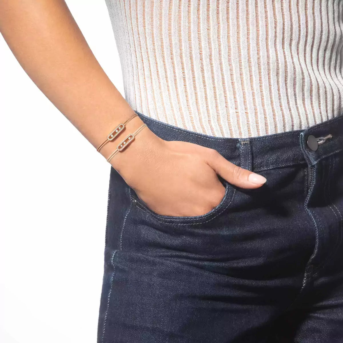 [Lume Jewelry]Care(Medium-3.5mm) pink cord pavé bracelet