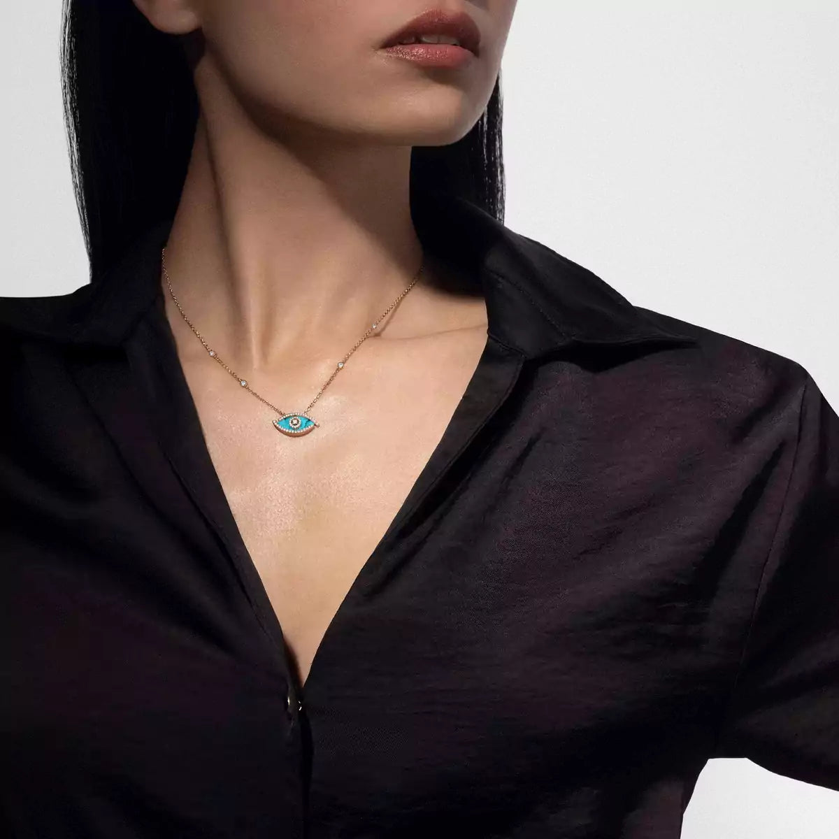 [Lume Jewelry]Lucky Eye Diamond Necklace in  Gold and Turquoise