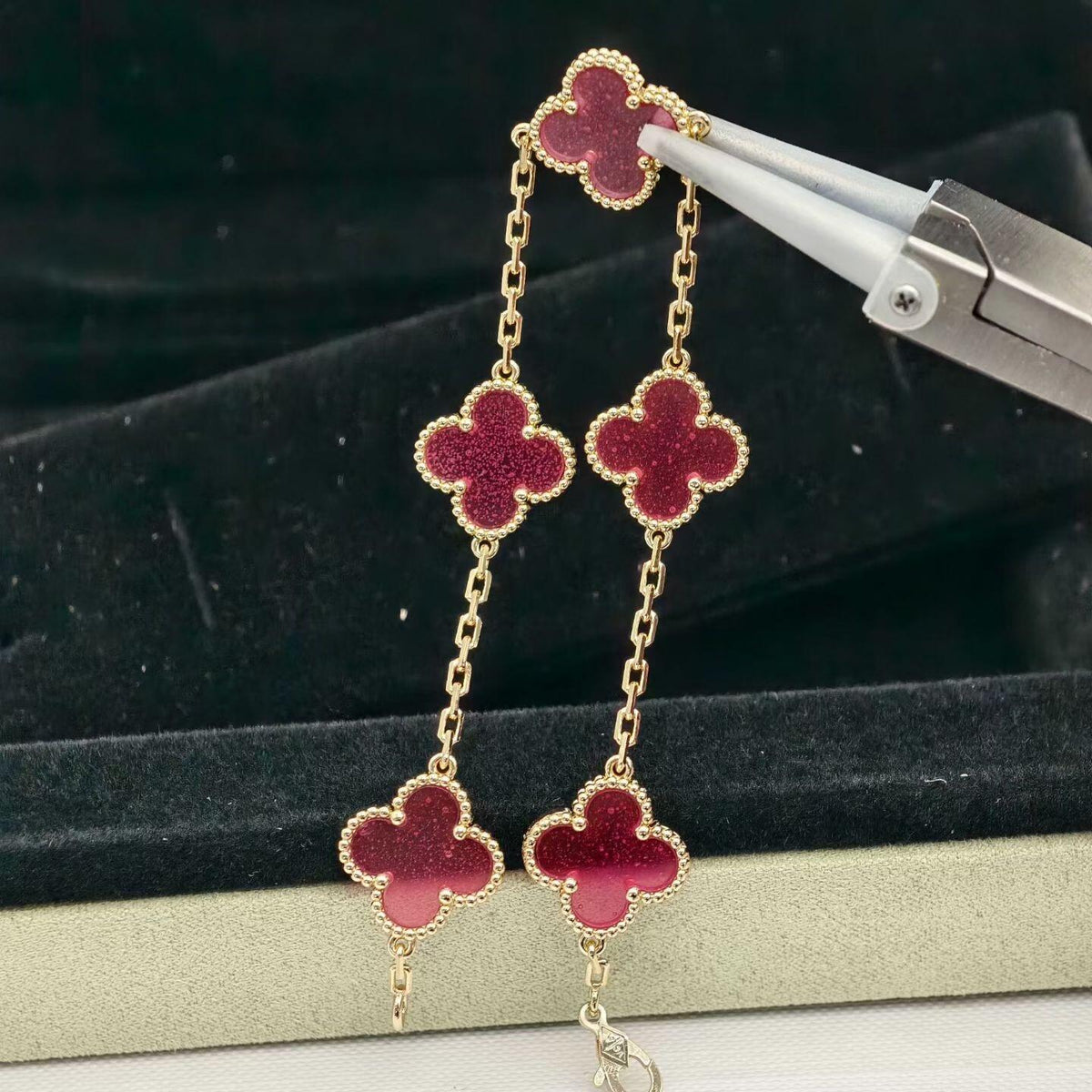 [Lume Jewelry]NEW CLOVER 5 MOTIFS PINK ENAMEL BRACELET