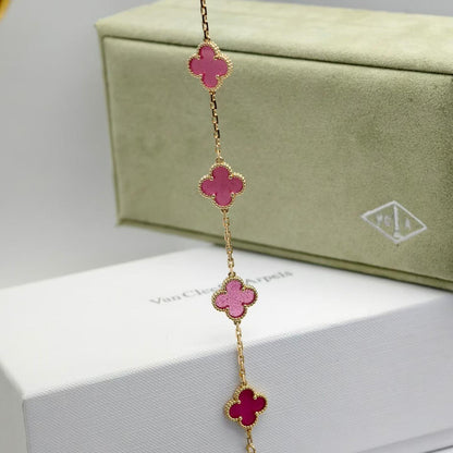 [Lume Jewelry]NEW CLOVER 5 MOTIFS PINK ENAMEL BRACELET