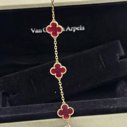 [Lume Jewelry]NEW CLOVER 5 MOTIFS PINK ENAMEL BRACELET