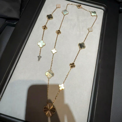 [Lume Jewelry]DETACHABLE CLOVER 15(11+4) FLOWER ROSE GOLD NECKLACE SET