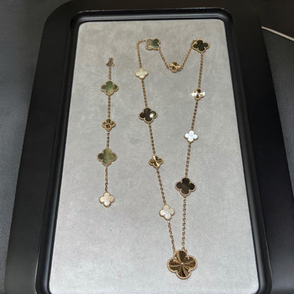 [Lume Jewelry]DETACHABLE CLOVER 15(11+4) FLOWER ROSE GOLD NECKLACE SET