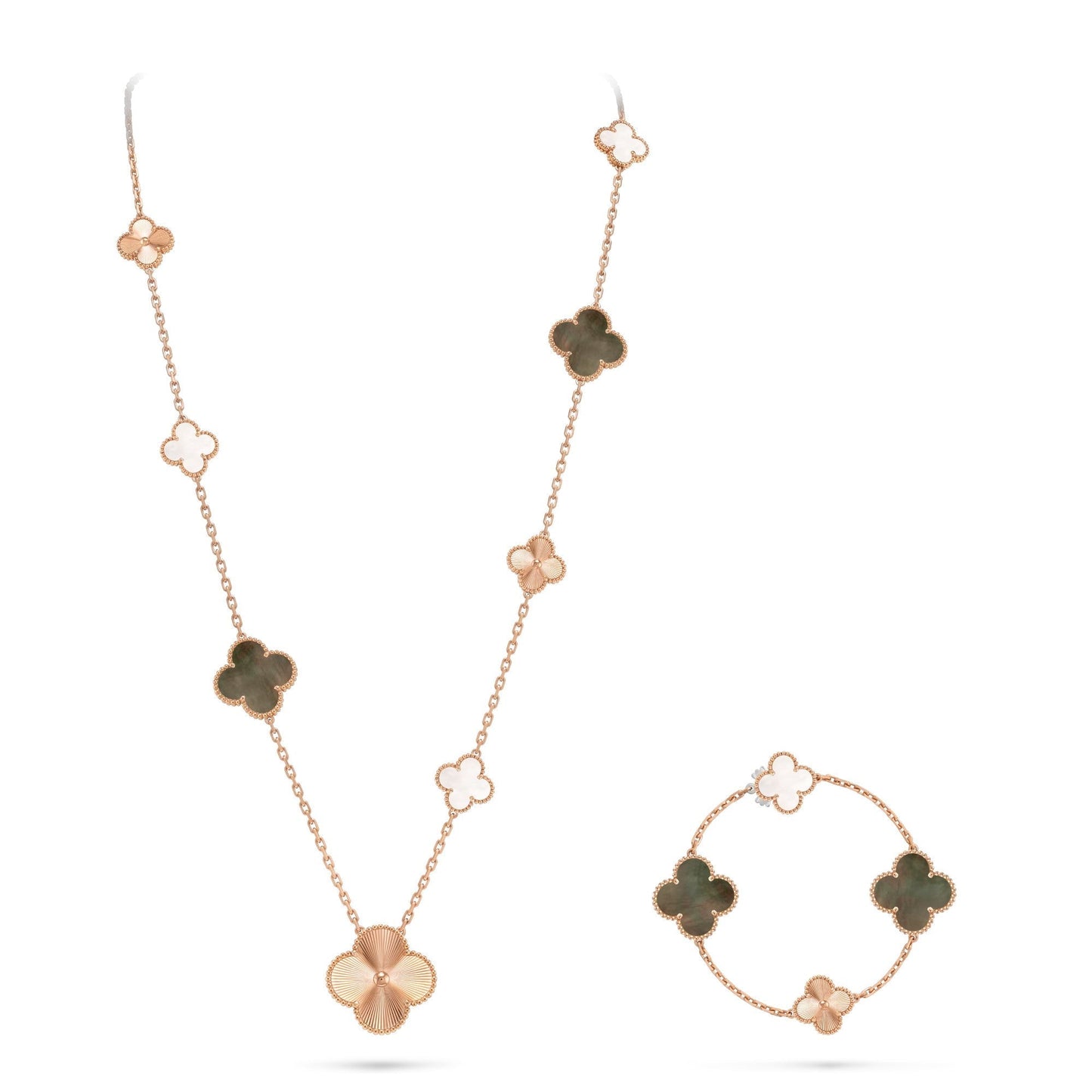 [Lume Jewelry]DETACHABLE CLOVER 15(11+4) FLOWER ROSE GOLD NECKLACE SET