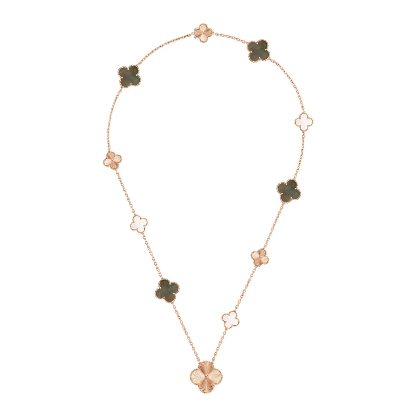 [Lume Jewelry]DETACHABLE CLOVER 15(11+4) FLOWER ROSE GOLD NECKLACE SET
