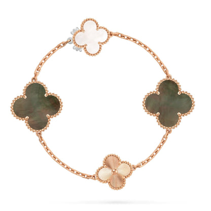[Lume Jewelry]DETACHABLE CLOVER 15(11+4) FLOWER ROSE GOLD NECKLACE SET
