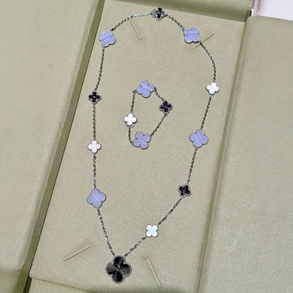 [Lume Jewelry]DETACHABLE CLOVER 15(11+4) FLOWER SILVER NECKLACE SET