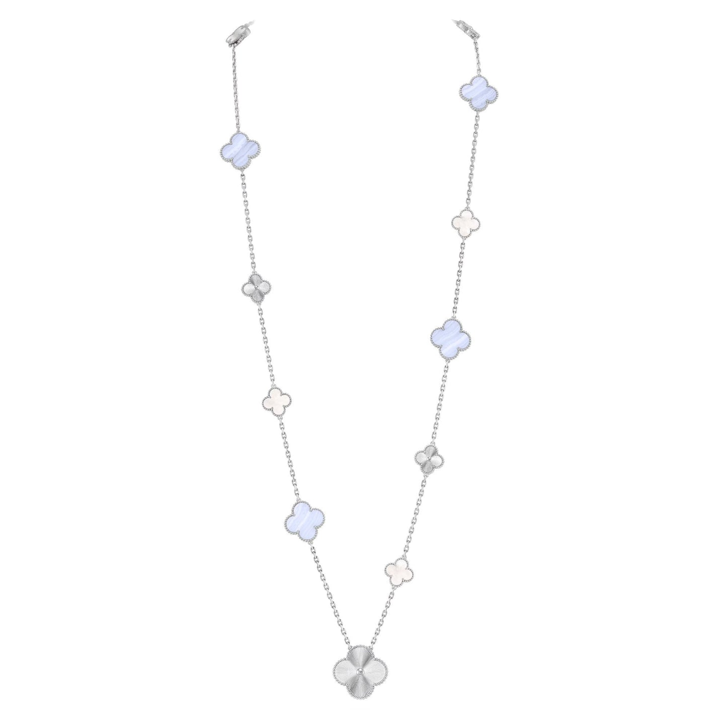 [Lume Jewelry]DETACHABLE CLOVER 15(11+4) FLOWER SILVER NECKLACE SET