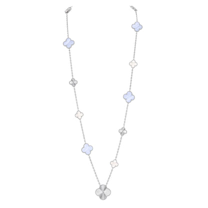 [Lume Jewelry]DETACHABLE CLOVER 15(11+4) FLOWER SILVER NECKLACE SET