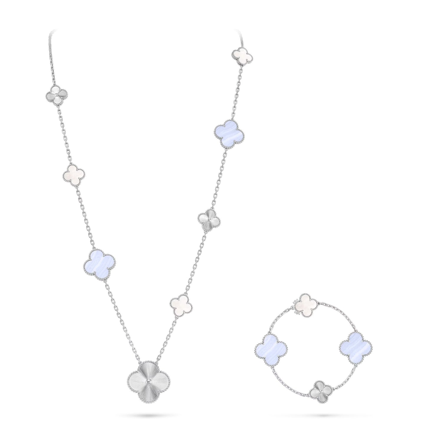 [Lume Jewelry]DETACHABLE CLOVER 15(11+4) FLOWER SILVER NECKLACE SET