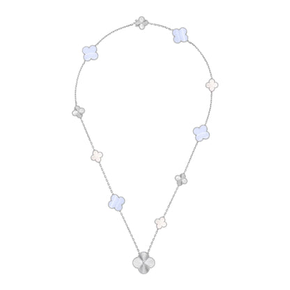 [Lume Jewelry]DETACHABLE CLOVER 15(11+4) FLOWER SILVER NECKLACE SET