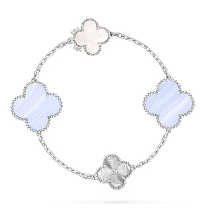 [Lume Jewelry]DETACHABLE CLOVER 15(11+4) FLOWER SILVER NECKLACE SET