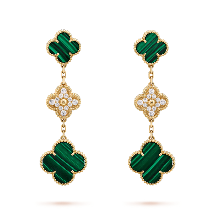 ¡®Lume Jewelry¡¯CLOVER EARRINGS GOLD MALACHITE DIAMOND 3 MOTIF