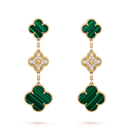 ¡®Lume Jewelry¡¯CLOVER EARRINGS GOLD MALACHITE DIAMOND 3 MOTIF