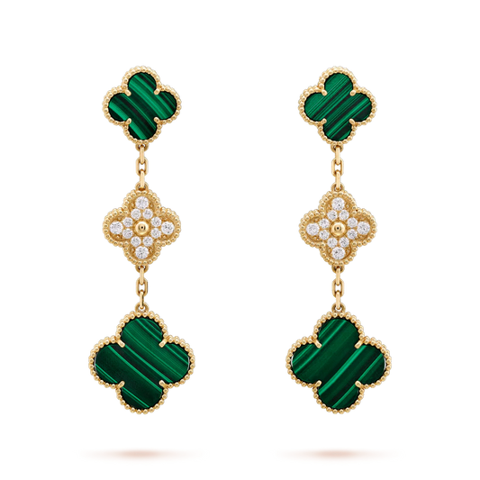 ¡®Lume Jewelry¡¯CLOVER EARRINGS GOLD MALACHITE DIAMOND 3 MOTIF