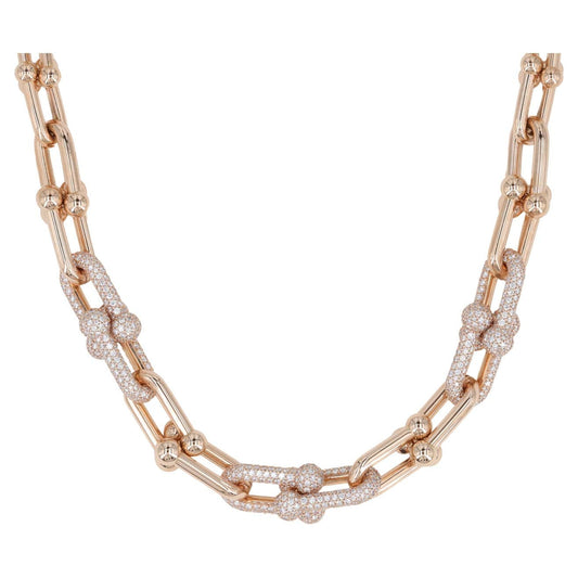 [Lume Jewelry]HARDWEAR GRADUATED LINK NECKLACE ROSE GOLD WITH PAVE DIAMONDS
