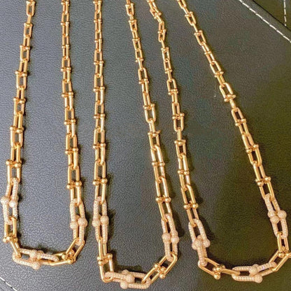 [Lume Jewelry]HARDWEAR GRADUATED LINK NECKLACE ROSE GOLD WITH PAVE DIAMONDS