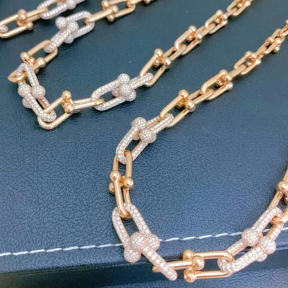 [Lume Jewelry]HARDWEAR GRADUATED LINK NECKLACE ROSE GOLD WITH PAVE DIAMONDS
