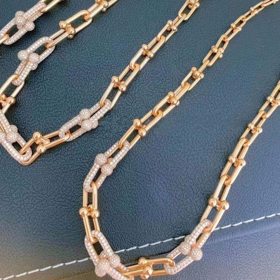 [Lume Jewelry]HARDWEAR GRADUATED LINK NECKLACE ROSE GOLD WITH PAVE DIAMONDS