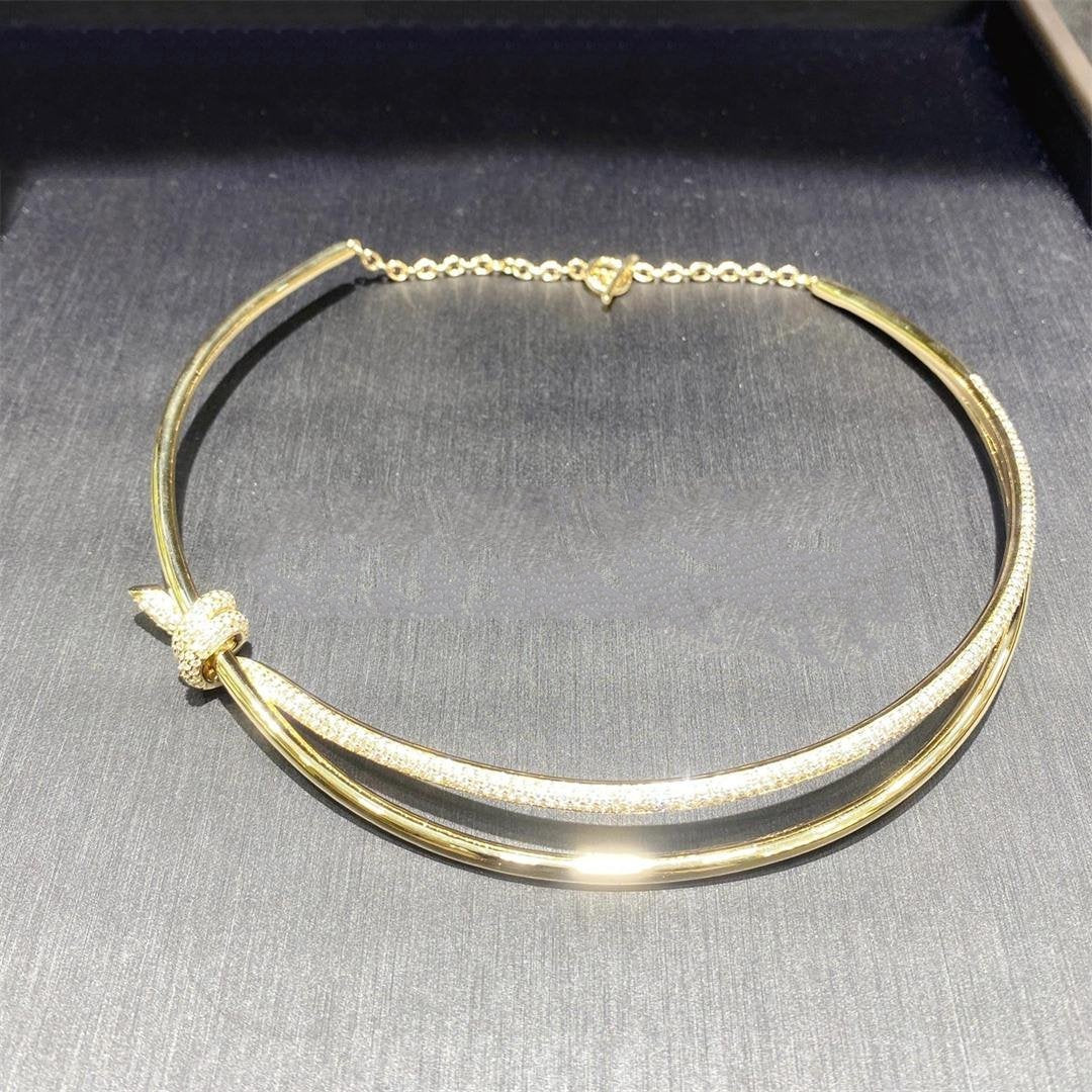 [Lume Jewelry]KNOT DOUBLE ROW NECKLACE IN YELLOW GOLD WITH DIAMONDS