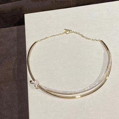 [Lume Jewelry]KNOT DOUBLE ROW NECKLACE IN YELLOW GOLD WITH DIAMONDS