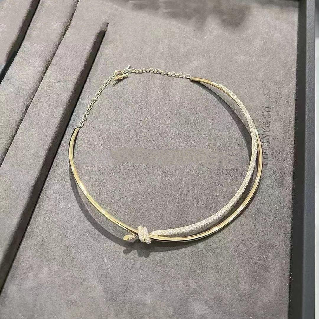 [Lume Jewelry]KNOT DOUBLE ROW NECKLACE IN YELLOW GOLD WITH DIAMONDS