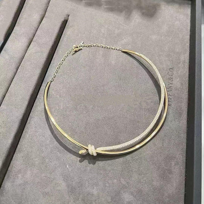 [Lume Jewelry]KNOT DOUBLE ROW NECKLACE IN YELLOW GOLD WITH DIAMONDS