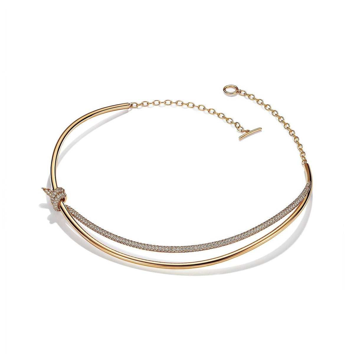[Lume Jewelry]KNOT DOUBLE ROW NECKLACE IN YELLOW GOLD WITH DIAMONDS