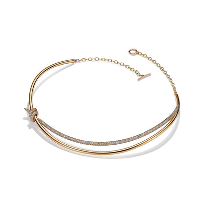 [Lume Jewelry]KNOT DOUBLE ROW NECKLACE IN YELLOW GOLD WITH DIAMONDS