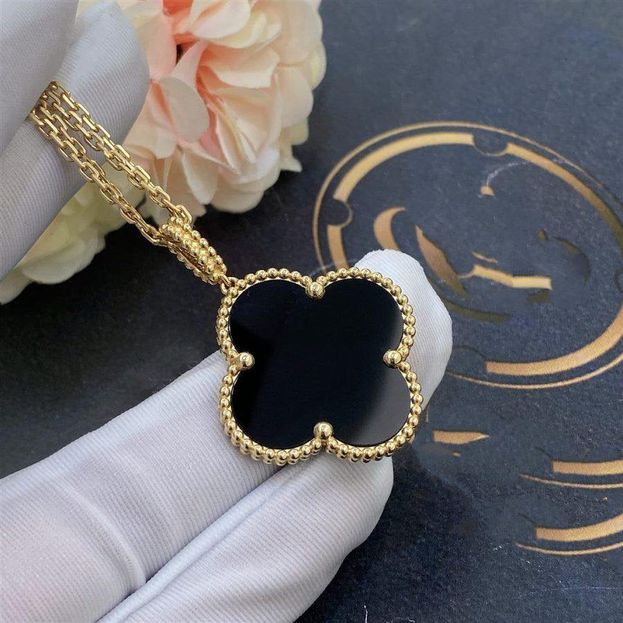 ¡®Lume Jewelry¡¯CLOVER 25MM GOLD ONYX BIG CLOVER NECKLACE