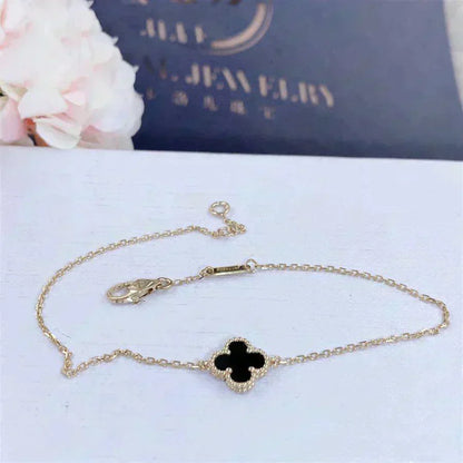 ¡®Lume Jewelry¡¯CLOVER ONYX SINGLE FLOWER BRACELET