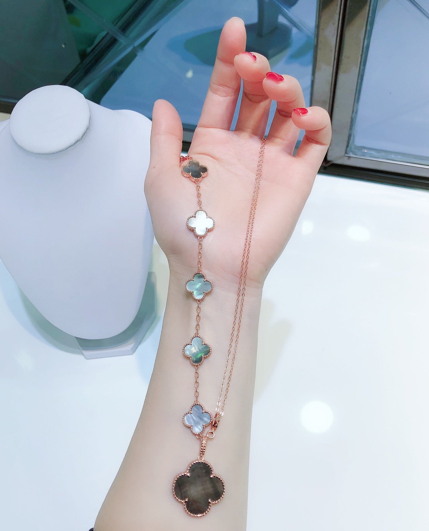 ¡®Lume Jewelry¡¯COMBINED BRACELET 5 MOTIFS AND NECKLACE DARK MOP ROSE GOLD
