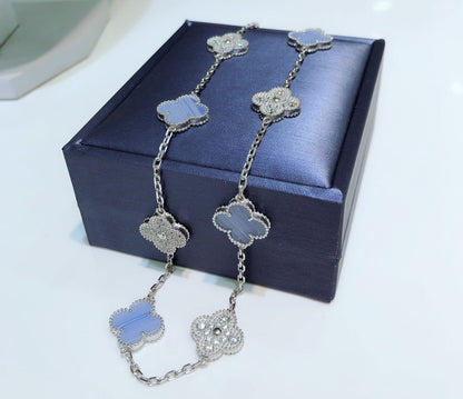 ¡®Lume Jewelry¡¯CLOVER 10 MOTIFS CHALCEDONY DIAMONDS SILVER NECKLACE