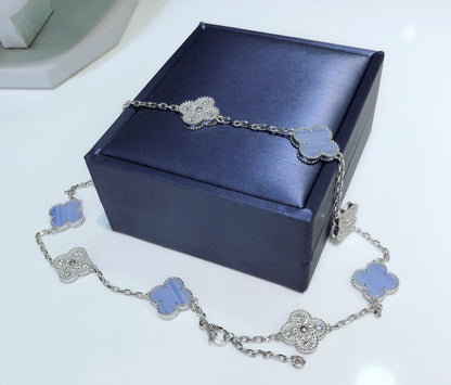 ¡®Lume Jewelry¡¯CLOVER 10 MOTIFS CHALCEDONY DIAMONDS SILVER NECKLACE