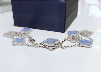 ¡®Lume Jewelry¡¯CLOVER 10 MOTIFS CHALCEDONY DIAMONDS SILVER NECKLACE